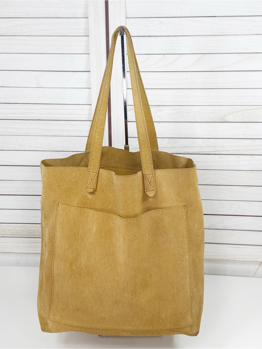 Madewell Medium Transport Leather Corduroy Tote Bag Tan